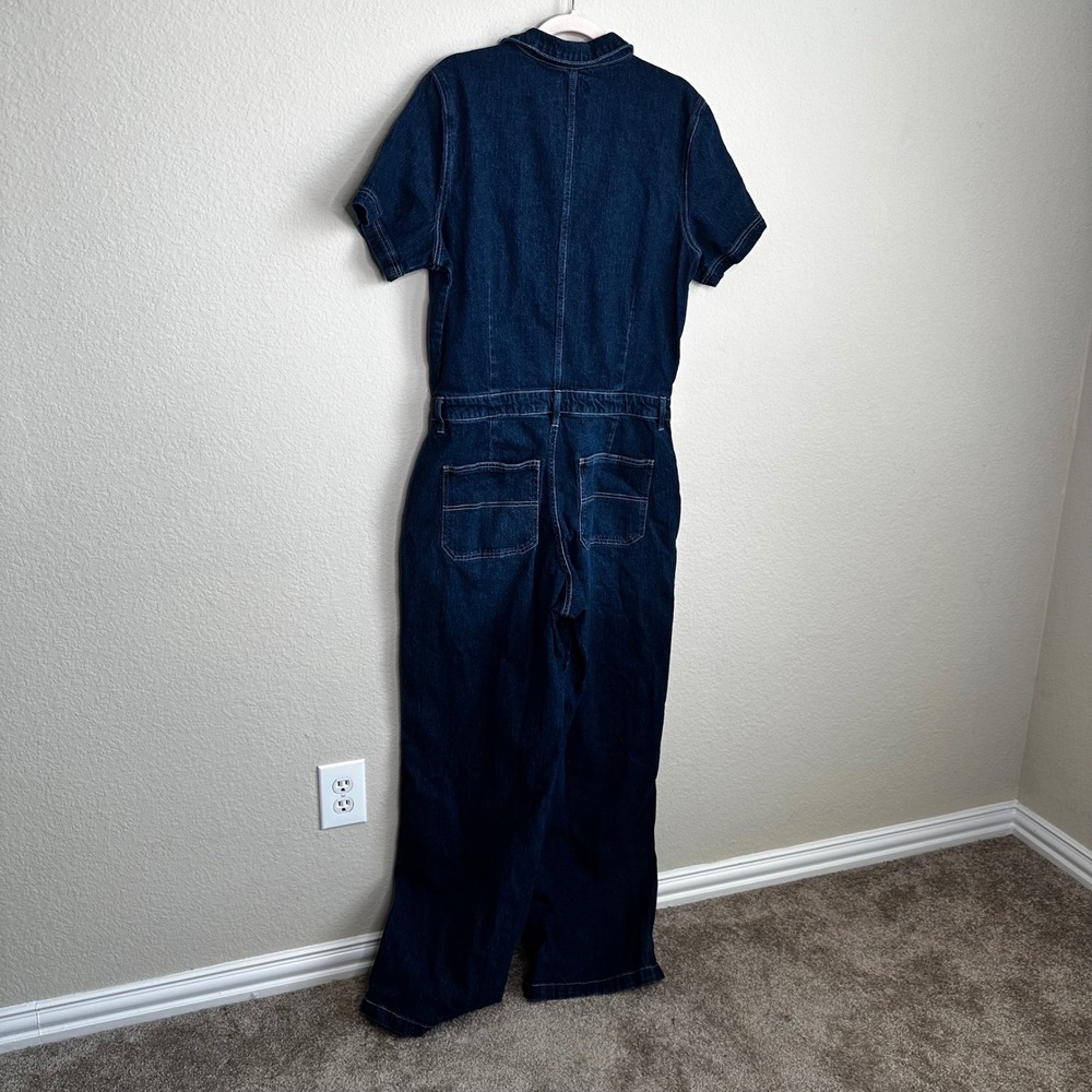 Fashion Nova Denim Jumpsuit Dark Wash Utility Boilersuit Wide Leg XL Workwear - Picture 2 of 11